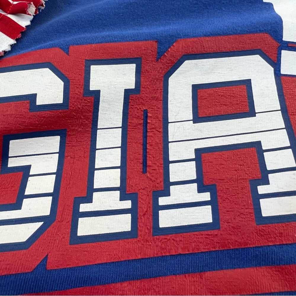 Vintage Upcycled Blue and Red NY Giants T-Shirt with Ruffle Sleeves - Picture 8 of 11